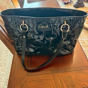 Coach Glossy Black Patent Leather Tote